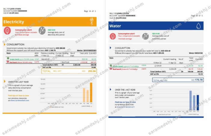 UAE Ajman Al Ain Distribution Co. Word and PDF utility bill template (5 pages) 3 4